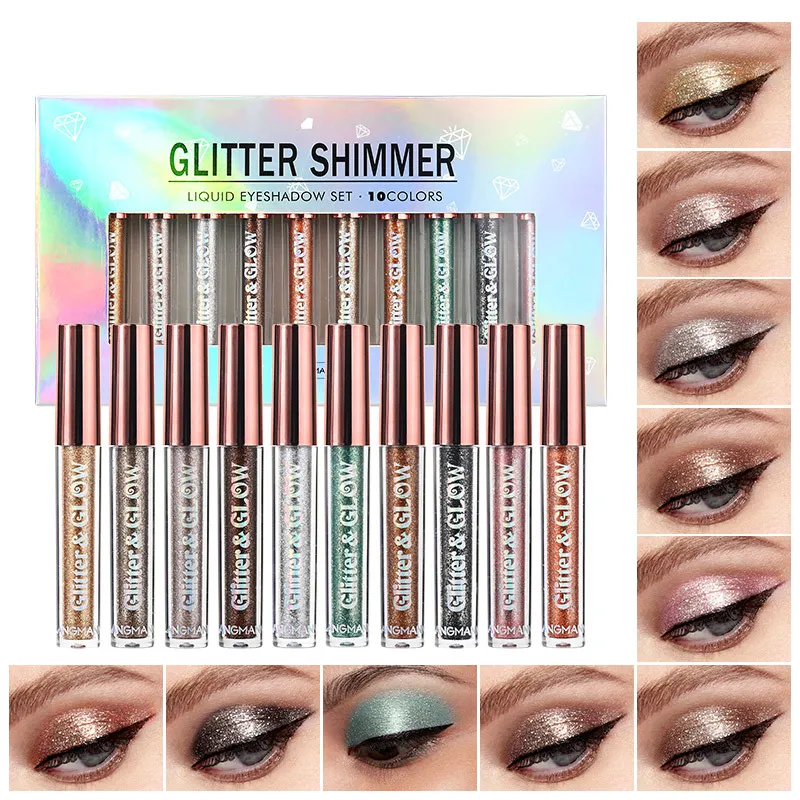 10 färger Shimmer Liquid Eyeshadow Set Glitter Eye Shadow Cream Waterproof Longing Cosmetics Set