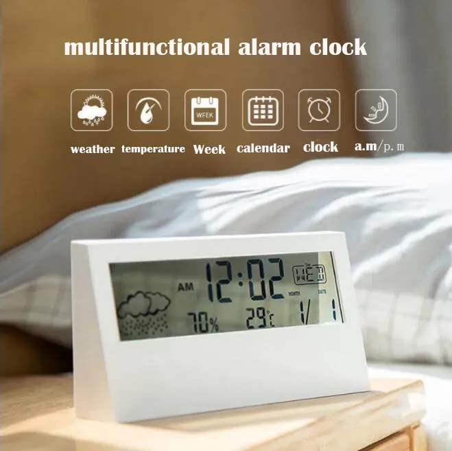 Sveglia digitale da comodino in plastica muta per bambini Articoli vari per la casa Orologi intelligenti Temperatura Cute fotosensibile Snooze Calendario notturno