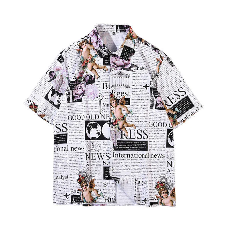 Mens Fun paper Print Casual Holiday Chemise à manches courtes Turn Down Collar Beach Wear Vêtements Hommes Chemises 210527