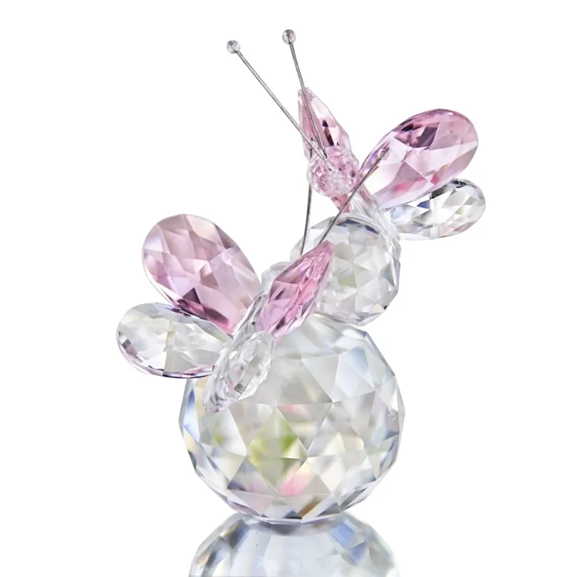 Figurine de papillon volant en cristal HD avec base de boule Art Verre Animal Presse-papier Décor pour bureau Table Maison Cadeau de Noël 211101