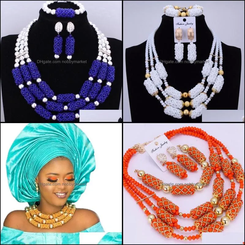 Dudo Orange Amazing African Beads Jewelry Sets Crystal Necklace Set Wedding Nigerian Bridal 3 Pics Sets Free Shipping 2018 Gold