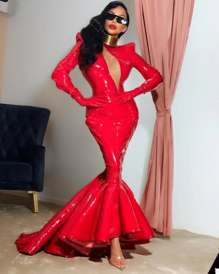 Red Leather Evening Dress V Neck Long Sleeve Trumpet Silhouette with Hollow Zipper Back and Sweep Train from Dhgate Prom Dresses - price 143.46 Red Leather Evening Dress V Neck Long Sleeve Trumpet Silhouette with Hollow Zipper Back and Sweep Train from Dhgate Prom Dresses - price 143.46