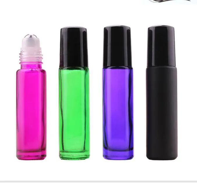 2021 10ml THICK Black Fragrances ROLL ON GLASS BOTTLE ESSENTIAL OIL Perfume stainless steel Roller Ball Aromatherapy bottle DHL/EMS Free