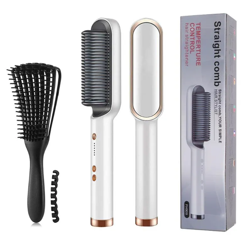 Electric Hair Brushes Straightener Brush + Detangling Comb Heating Ion