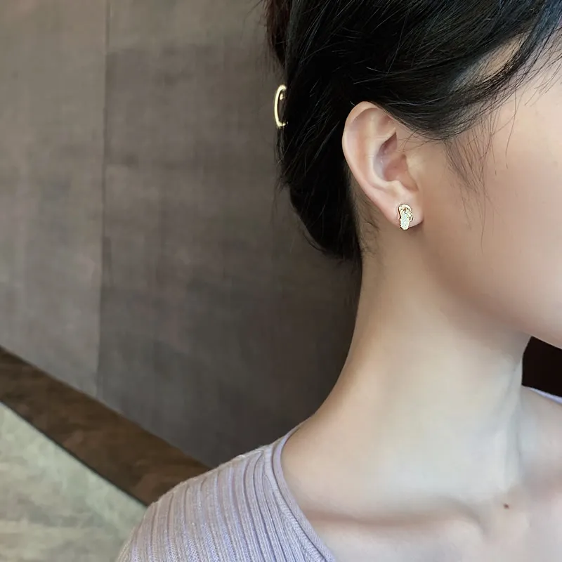 Gold Stud Earrings For Women - Round Plated Cable Design With Cubic Zirconia
