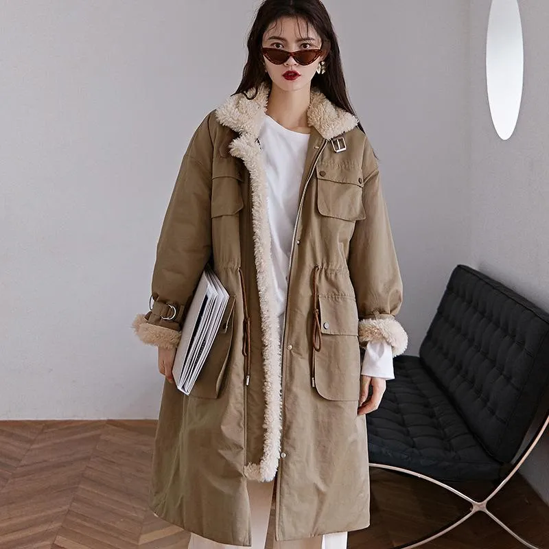 Korean Style Lamb Wool trench trench coat for Women - Autumn 
