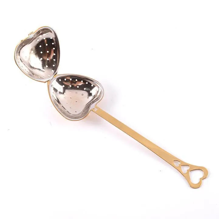 Stainless Strainer Heart Shaped Tea Infusers Teas Tools Teas Filter Reusable Mesh Ball Spoon Steeper Handle Shower Spoons SN4845
