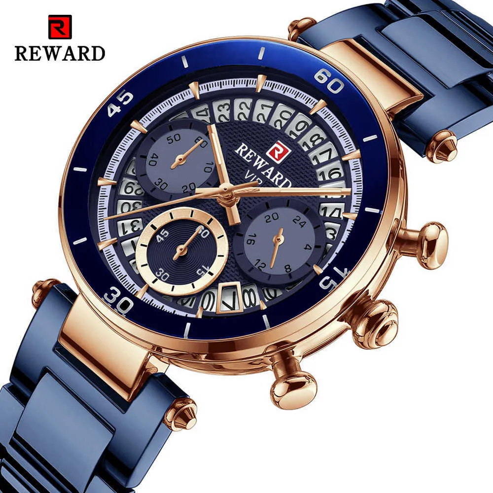 REWARD Top Luxury Brand Women Watches Waterproof Quartz Clock Ladies Blue Stainless Steel Strap Wristwatch Relogio Feminino 210616