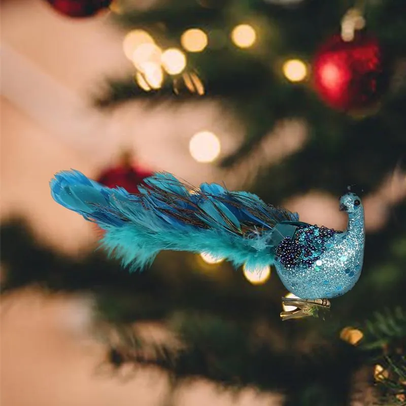 Christmas Peacock Decorations Peacock Ornaments Glittered Bird Xmas Tree  Creative Turquoise Peacock Decor Accessories For Home Navidad From  Lumber21, $11.09