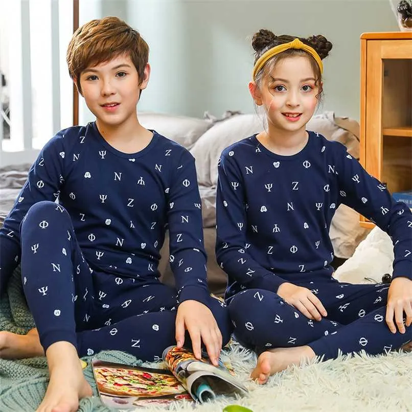 Pojkar Tjejer Sleepwear Vinter Bomull Pyjamas Set Barn Homewear För Boy Pyjamas Kids Nightwear 9-19y Teenage Pijamas Kläder 211023