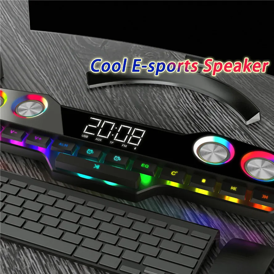 Färgrik LED Light Gaming Bluetooth Speaker Portable 3D Stereo Subwoofer Wireless Music Högtalare 4000 mAh Support TF-kort AUX USB