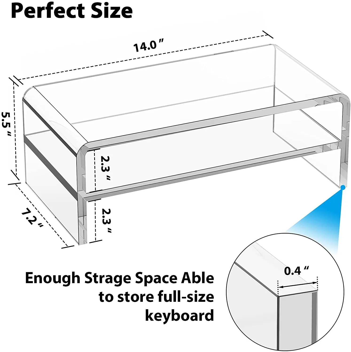 Support De Moniteur Avec Base Acrylique - Élévation Confortable Pour Bureau Et Ordinateur