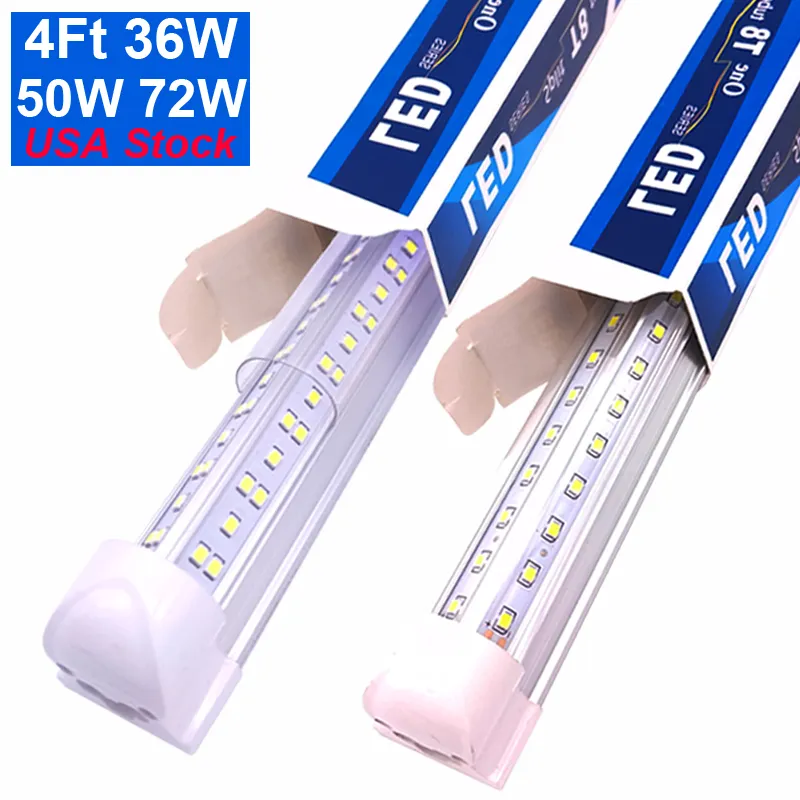 4FT LED Shop Lights , 48 Inch 4 Ft Linkable Integrated Tube Bulbs , V Shape 36W 50W 5000LM, 4' Cooler Lights , 48'' 6500K AC85-277V Industrial Plug In Direct Wired
