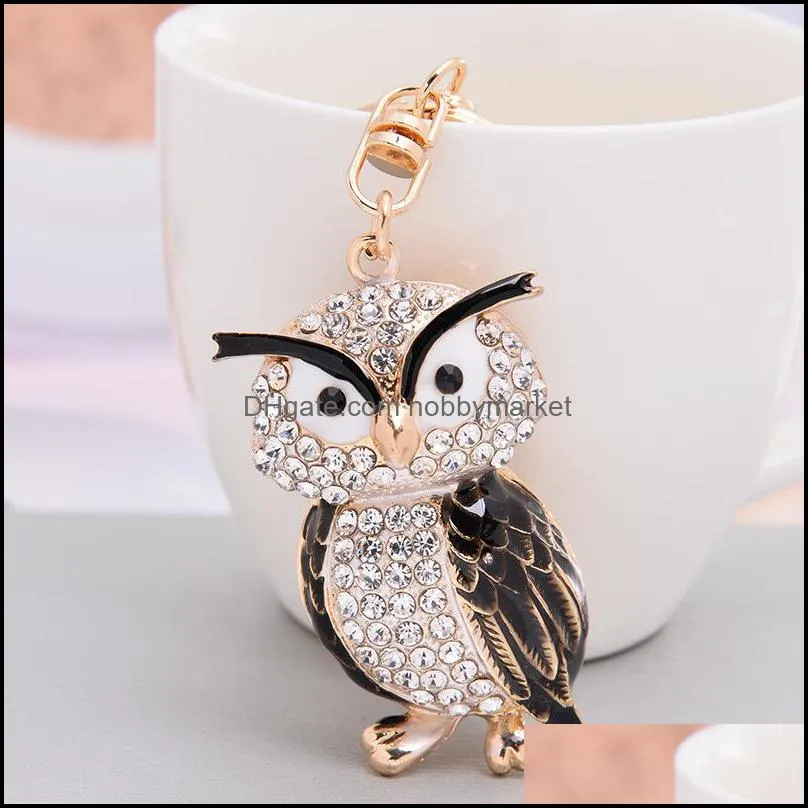 Cute Owl Keyrings Keychain Ring Rhinestones Animal Handbag Charms Pendant Bag Car Key Chains Holder Fashion Promotions Keyring Gift Jewelry