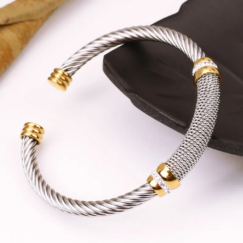 bracelet bracelet filaire en acier titane tissé en acier européen et américain en acier européen et américain Rose Gold elastic c- Forme Bracelet en forme de diamant en gros en gros