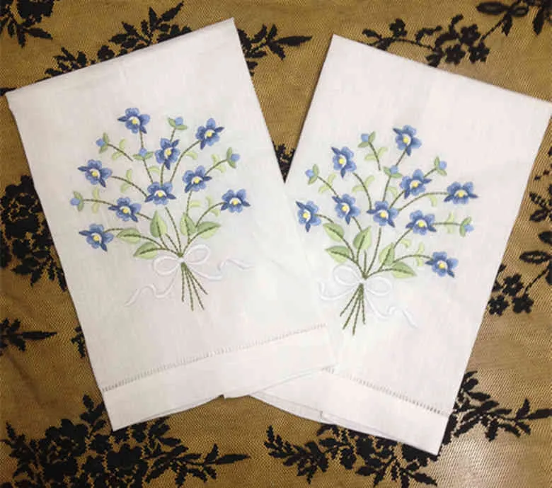 Novelty Unisex Handkerchiefs 12PCS/Lot 14x22"White Linen Vintage & Holiday Handkerchief Embroidered Floral Hankies For Occasions