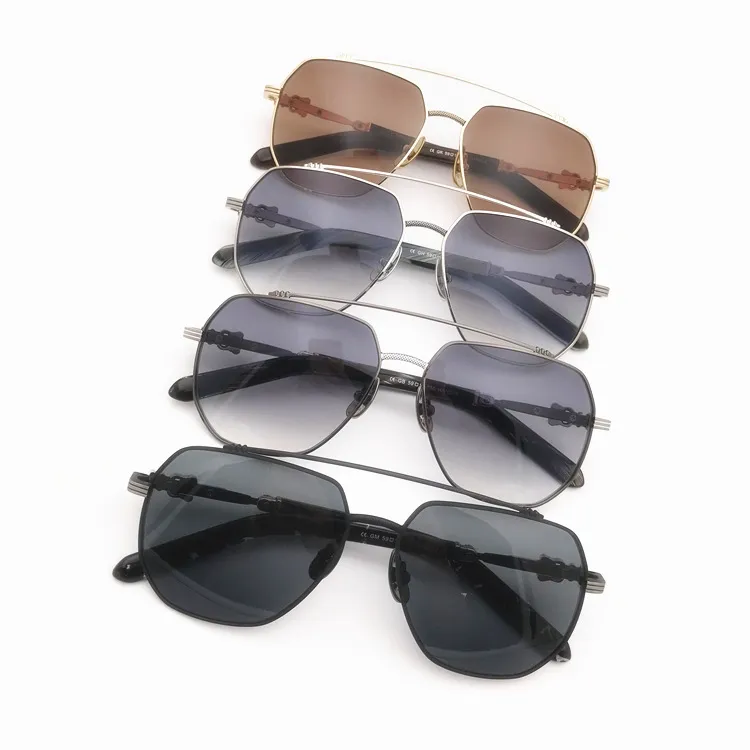 男性女性のためのブランドデザイナーサングラス眼鏡金属ポリゴンアイウェアアンチ紫外線ビッグフレーム眼鏡男性の運転箱が付いている男性の運転のサングラス