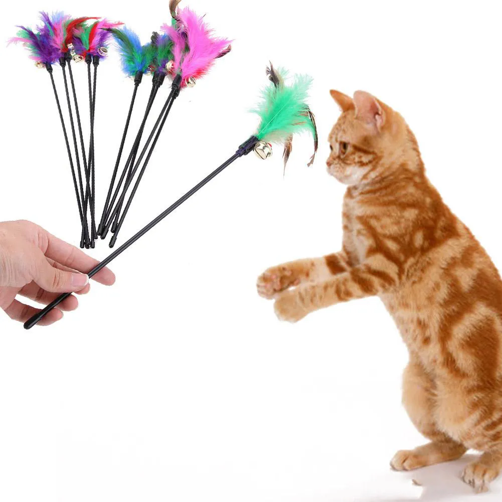 القط اللعب هريرة الحيوانات الأليفة دعابة تركيا ريشة التفاعلية عصا لعبة سلك المطارد عصا لعبة متعدد الألوان