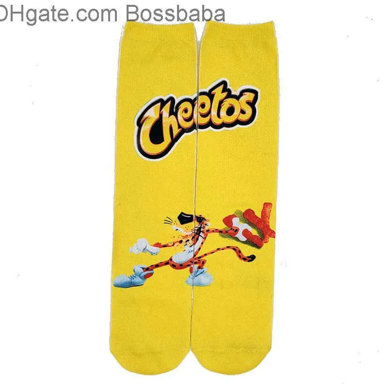 Men's Novelty Socks Unisex Funny 3D Socks Printing Potato Chips Food Crazy Girls Custom Long Socks Stocking for Woman 40cm