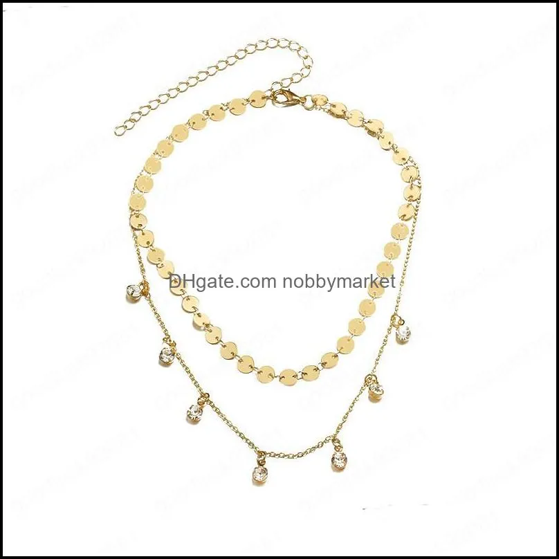 Collier Necklace Multilayer Tassel Disc Zircon Long Necklace Ladies Jewelry Stainless Steel Gold Necklace Collares