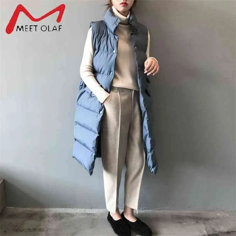 Women Winter Vest Coat Stand Collar Long Warm Tops Chaleco Mujer Gilet Casaco Feminino 210819