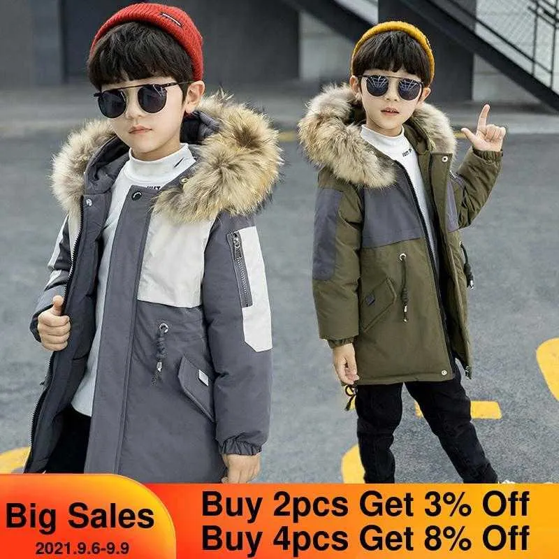 Winter Boys Parkas Jas 2021 Nieuwe Thicken Katoen Warm Kinderen Jas Hooded Jongens Bovenkleding Waterdichte Tiener Kleding 4-12Ers H0909