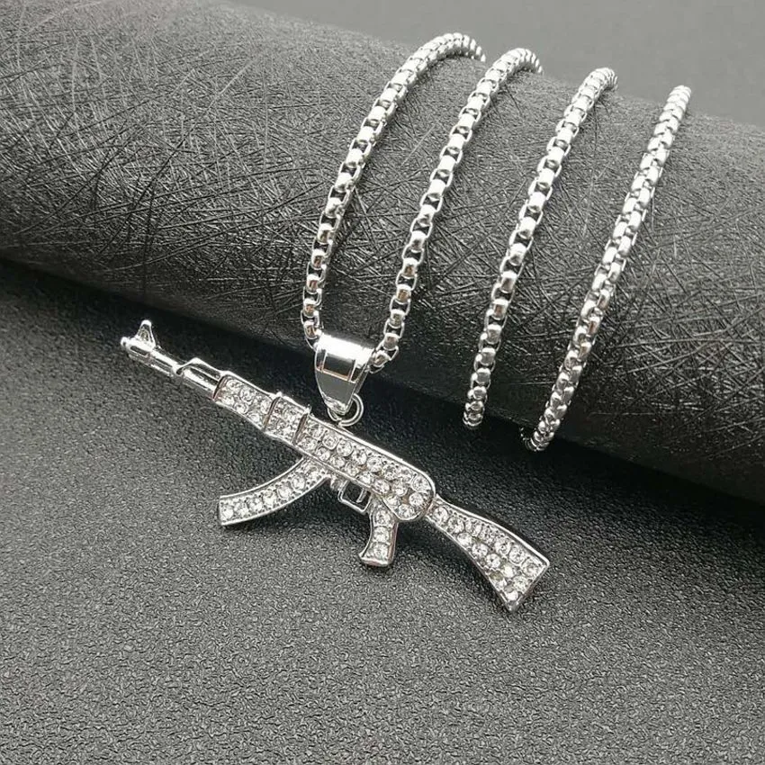 Hip Hop Titanium Steel Gold Plated Ak47 Pendant Necklace with 24 in ...