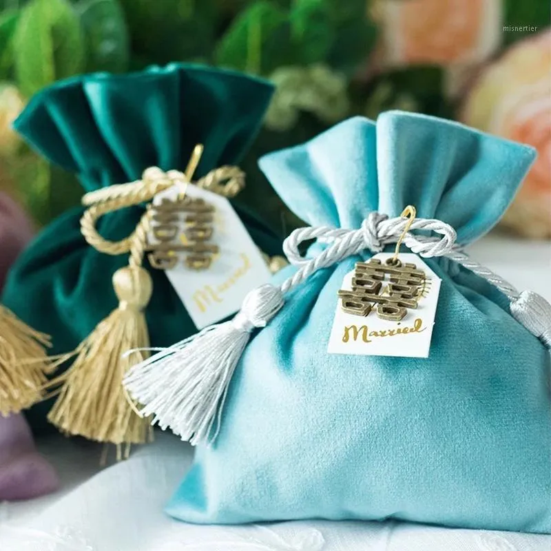 Gift Wrap 100pcs Lot Unique Double Happiness Velvet Anniversary Engagement Favour Bags Wedding Door Gifts Candy Bag Wholesales