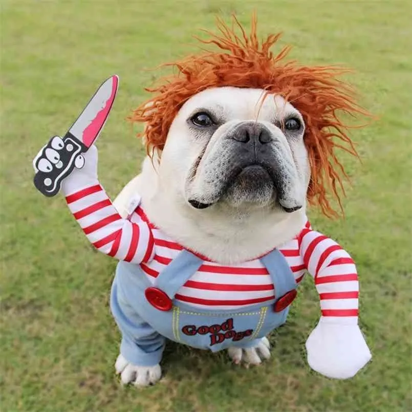 Dog Costumes Funny Clothes Chucky Style Pet Cosplay Costume Sets Novelty Clothing For Bulldog Pug 210908