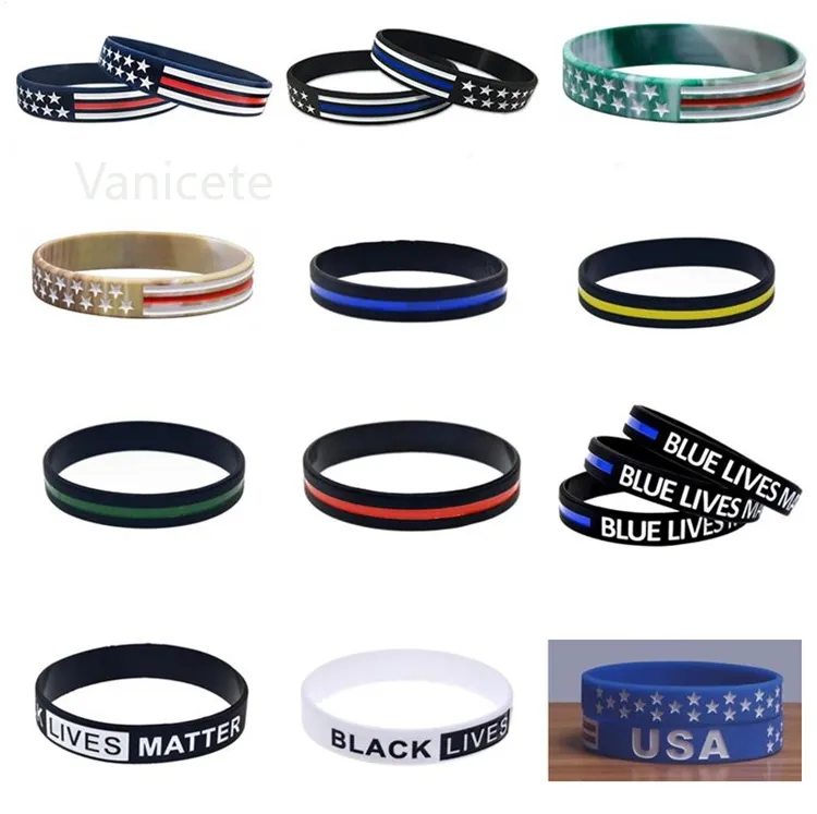 12 stili 500 pz / lotto sottile linea blu braccialetti bandiera americana cinturino in silicone morbido e flessibile ottimo per regali di festa di giorno normale A576