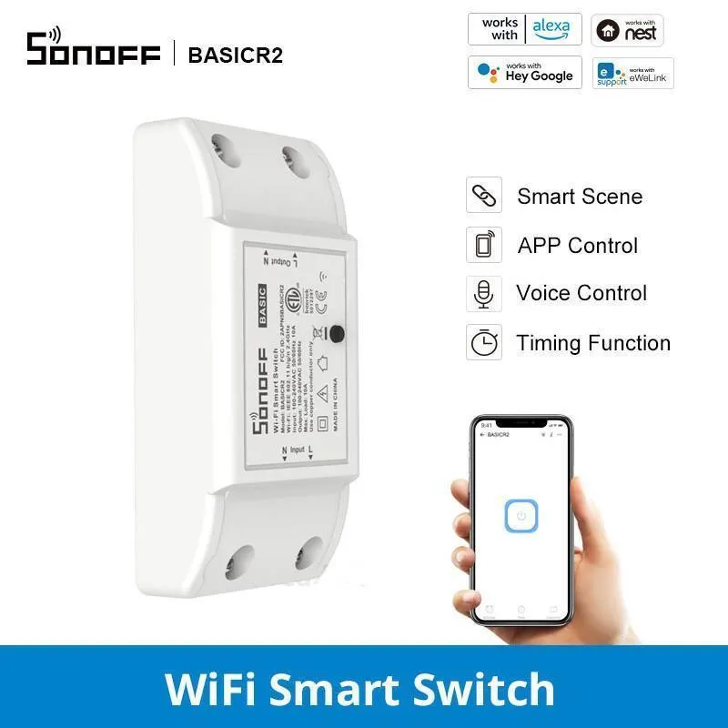Smart Home Control Sonoff Basicr2 Smart Home Automation DIY Inteligentny WiFi Bezprzewodowy pilot zdalnego sterowania Uniwersalny moduł przekaźnikowy współpracuje z Ewelink