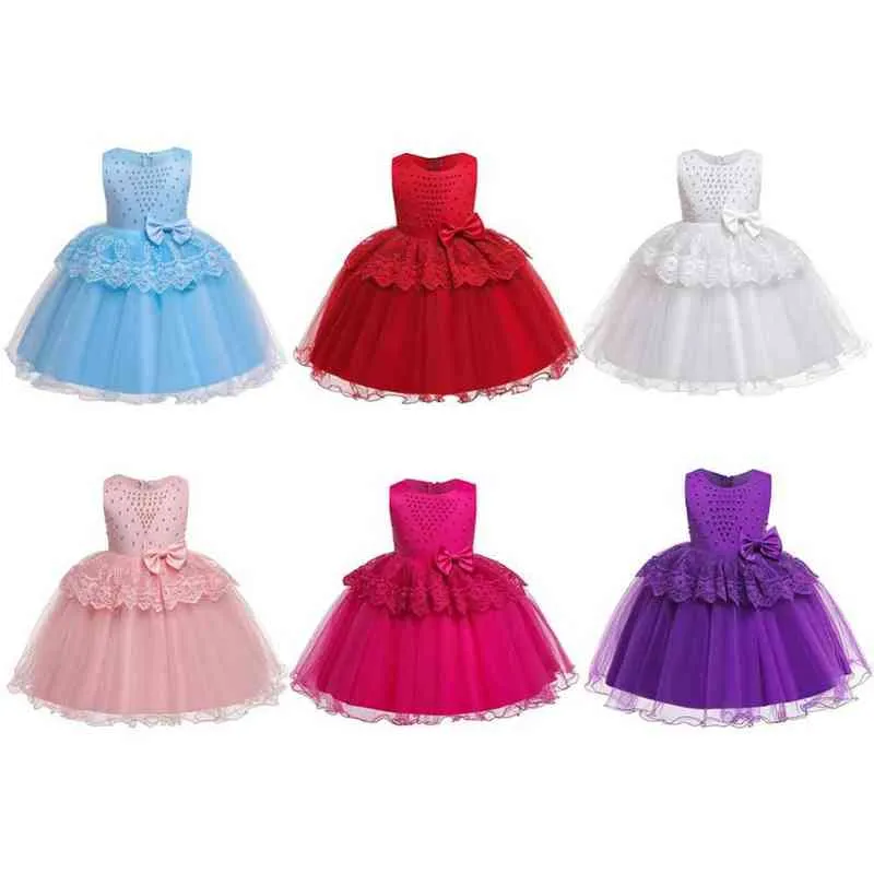 Abito da bambina in tulle di perle per bambina, senza maniche, con fiori, principessa, abito da spettacolo di nozze, paillettes, abiti da festa, abito in pizzo bowknot G1215