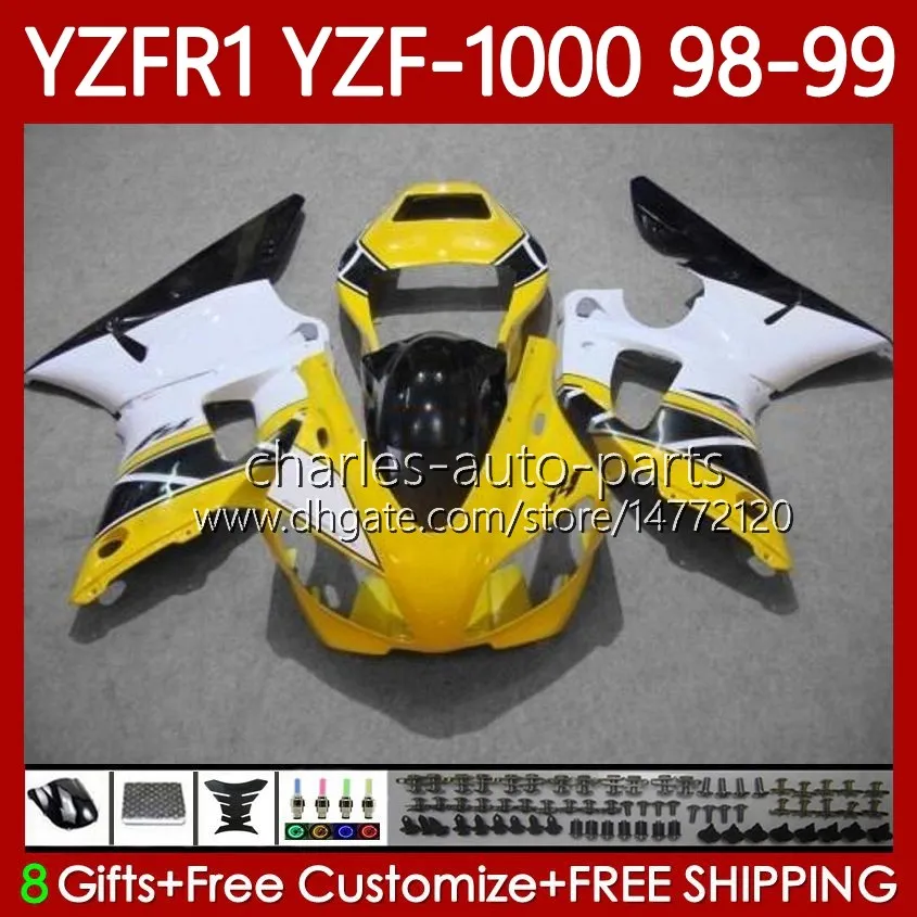 OEM FALTINGS ل YAMAHA YZF-R1 YZF1000 YZF R 1 1000 CC YZFR1 98 99 00 01 هيكل السيارة 82NO.94 YZF R1 1000CC 1998 1999 2000 2001 YZF-1000 98-01 الأصفر الأسود دراجة نارية الجسم عدة