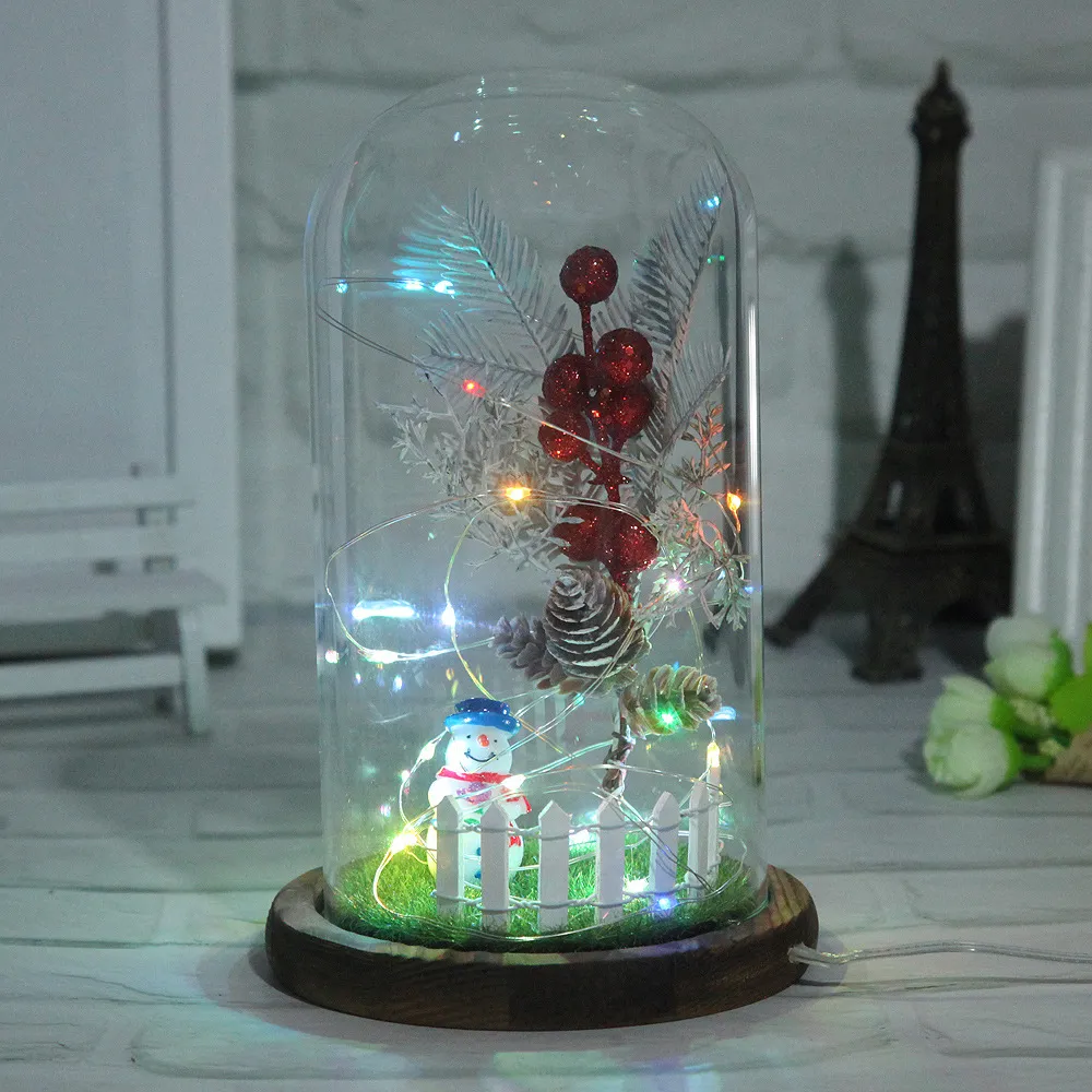 Vigilia di Natale Decorazioni natalizie con pupazzo di neve Presenta copertura in vetro Ornamenti creativi per il desktop di casa