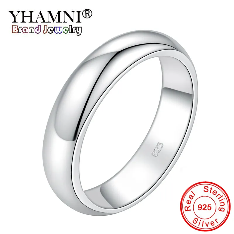 Yhamni 100% äkta 925 Sterling Silver Ringar för Kvinnor Män Enkelt par Ring Slät Bröllopsband för älskare Present