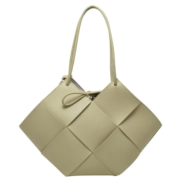 Kvinnor vävda Totes Bag design fyrkantig gitter handgjorda väv axelpåsar lyxiga ladys handväska retro korg