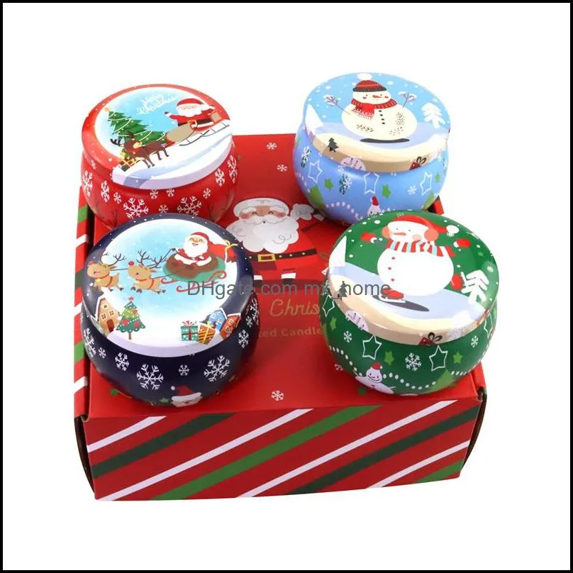 Cute Xmas Tinplate Box Christmas Santa Snowman Elk Print Candy Tea Candle Box Aromatherapy Candle Jar Colorful Xmas Gift Storage Box