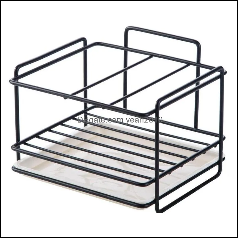 Kitchen Storage & Organization Iron Sponge Holder Draining Racks Stand Rack Sink Brush Cleaning Rag Shelf With Tray Accessories