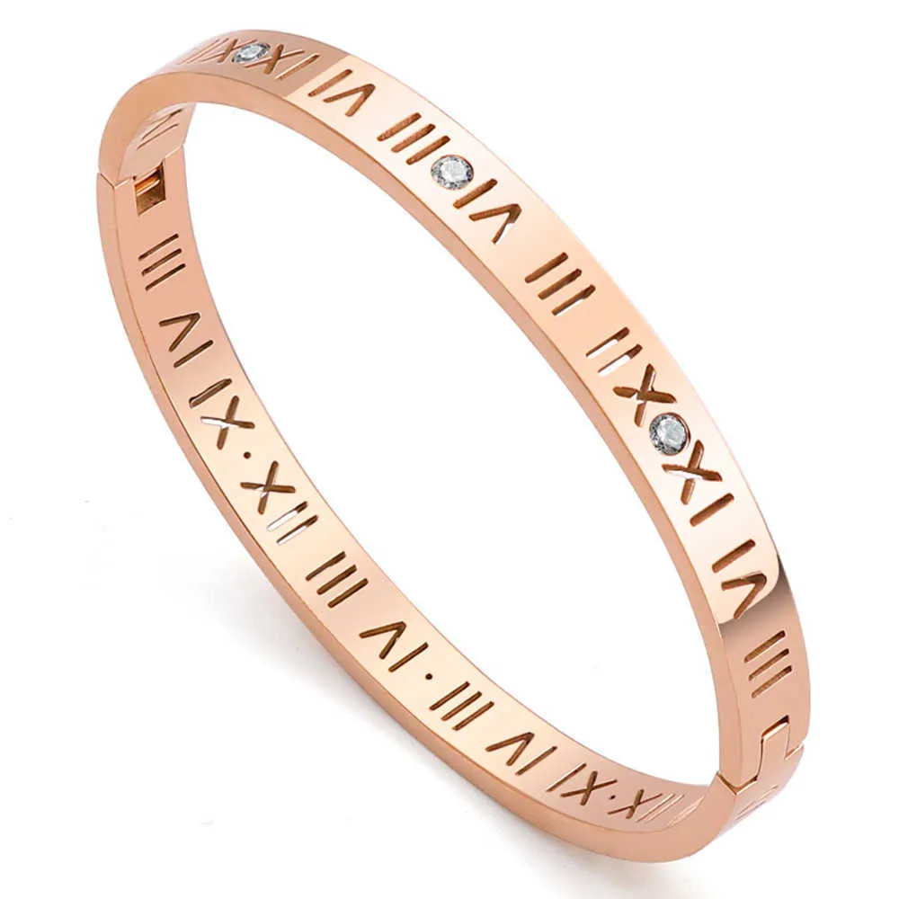 Gold Roman Numerals Bracelet With Titanium Steel Roman Numeral Bangle
