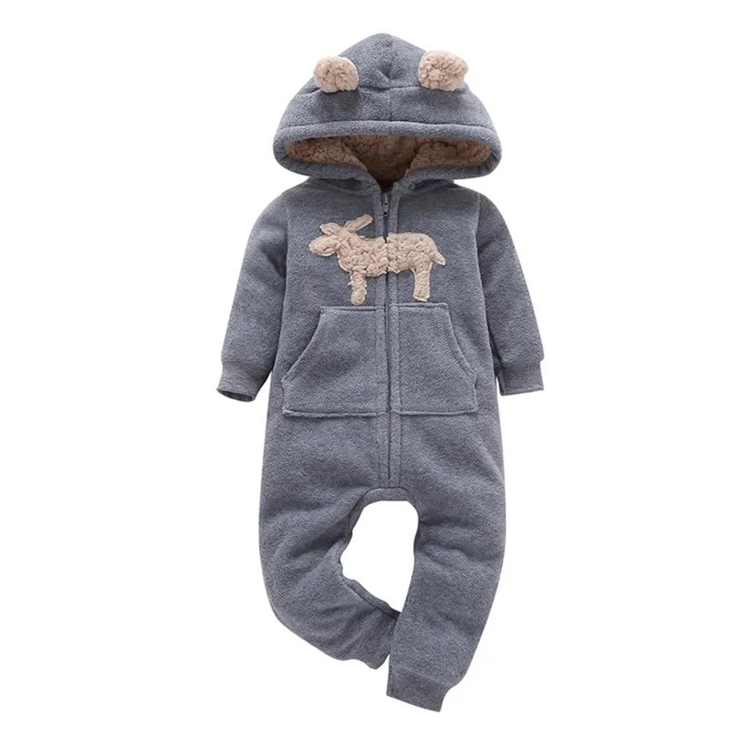 Baby Romper Vinter Kläder Born Boy Girl Långärmad Hooded Jumpsuit Born Kostym Toddler Onesie Zipper Unisex Overaller 220106