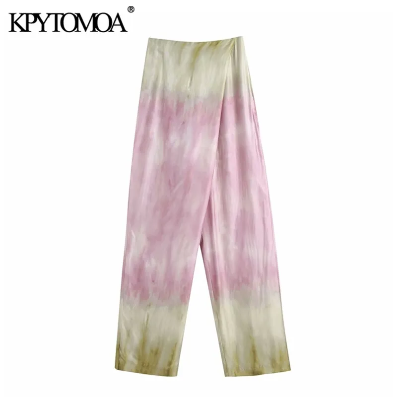 KPYTOMOA Donna Chic Moda Tie-dye Stampa Pantaloni dritti Vintage Vita alta Cerniera Pantaloni femminili Mujer 210925