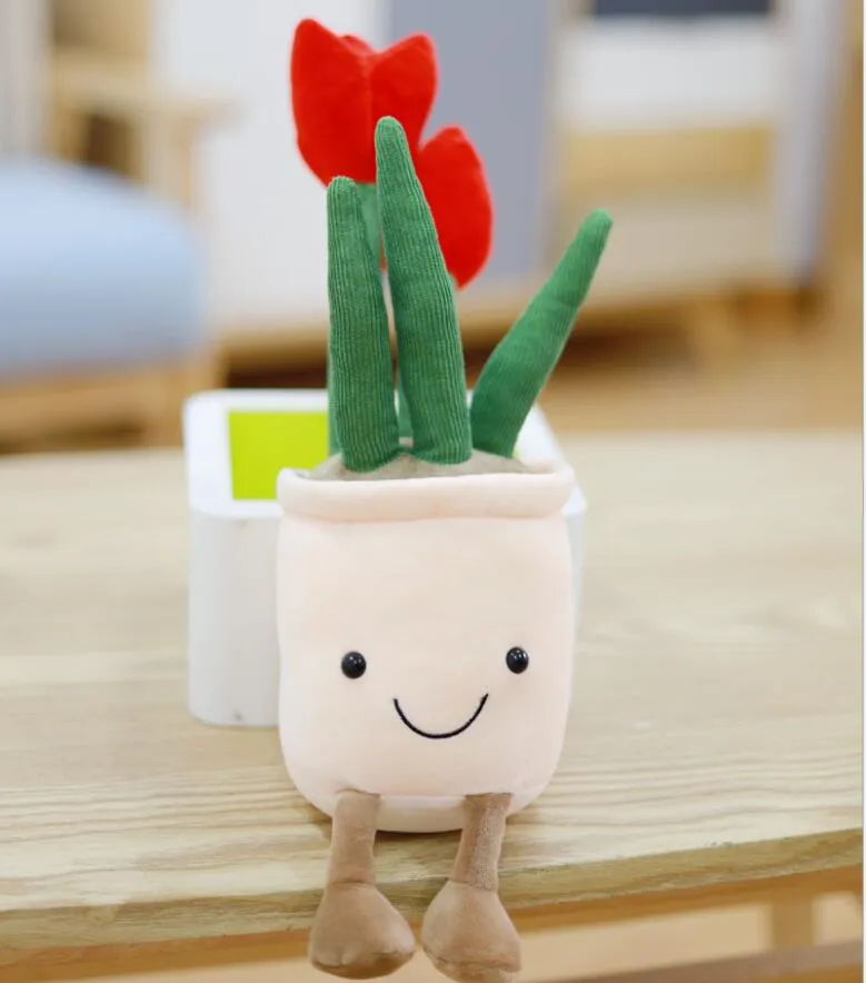 Home Furnishing Decoration Living Room Creative Simulation Smiling Face Fleshy Plush Toy Tulip Bouquet Green Plant adornment Grab Machine Ragdoll