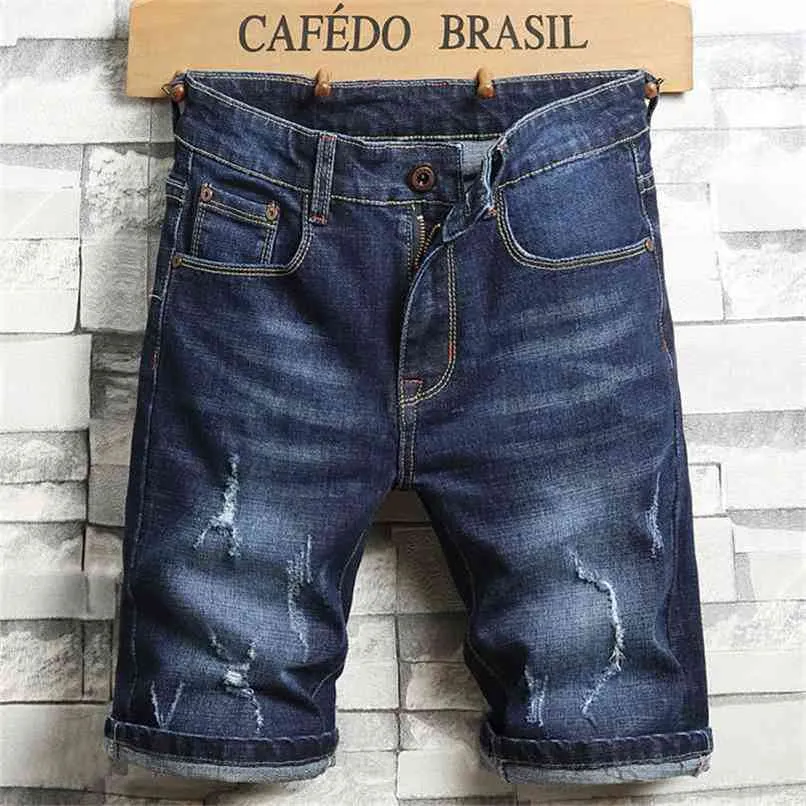 Летние мужские моды стрейч тонкие короткие джинсы тонкие джинсовые шорты синий черный бренд мужская одежда 210806