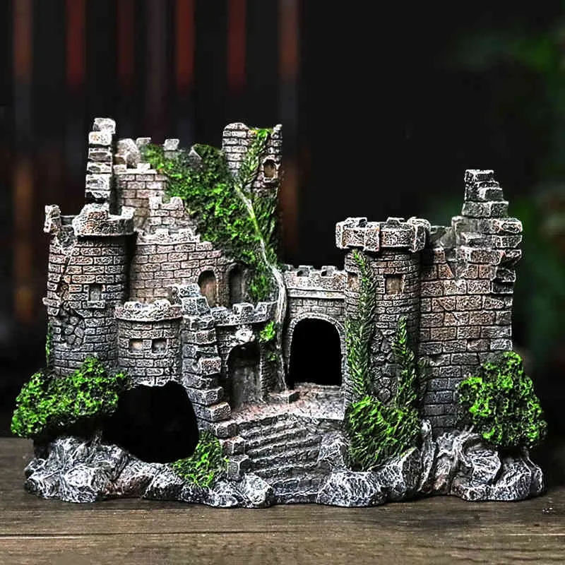 Dekoration Big Castle Resin Material Tillbehör För Fisk Tank Ornaments Aquarium Tillbehör LC