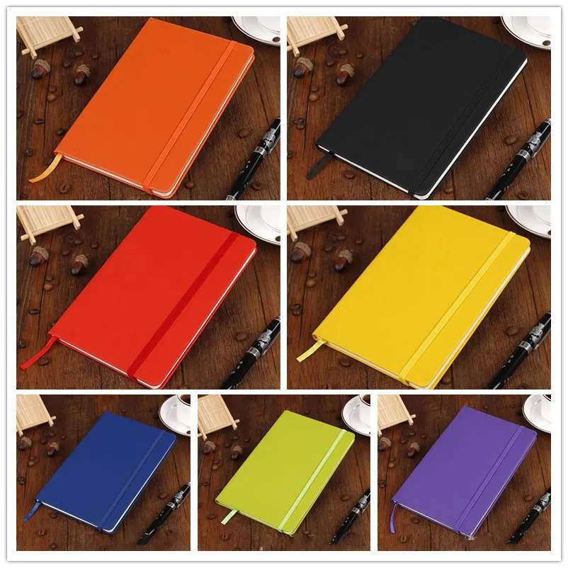 7 가지 색상 하드 커버 메모장 휴대용 책 도서 탄성 폐쇄 밴드 사무용품 A5 A6을 가진 다채로운 가죽 노트북
