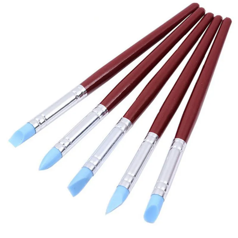 5pcs Wood Handle Silicone Rubber Clay Shaper Sculpting Polymer Modelling Pottery Clay Pen for DIY Crafts