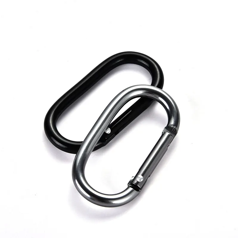 Ovale Karabiner-Karabinerhaken aus Aluminiumlegierung, 50 x 25 mm, in Schwarz und Grau, für Wasserflaschenschlüssel, landwirtschaftlicher Haken für den täglichen Gebrauch, DH8687