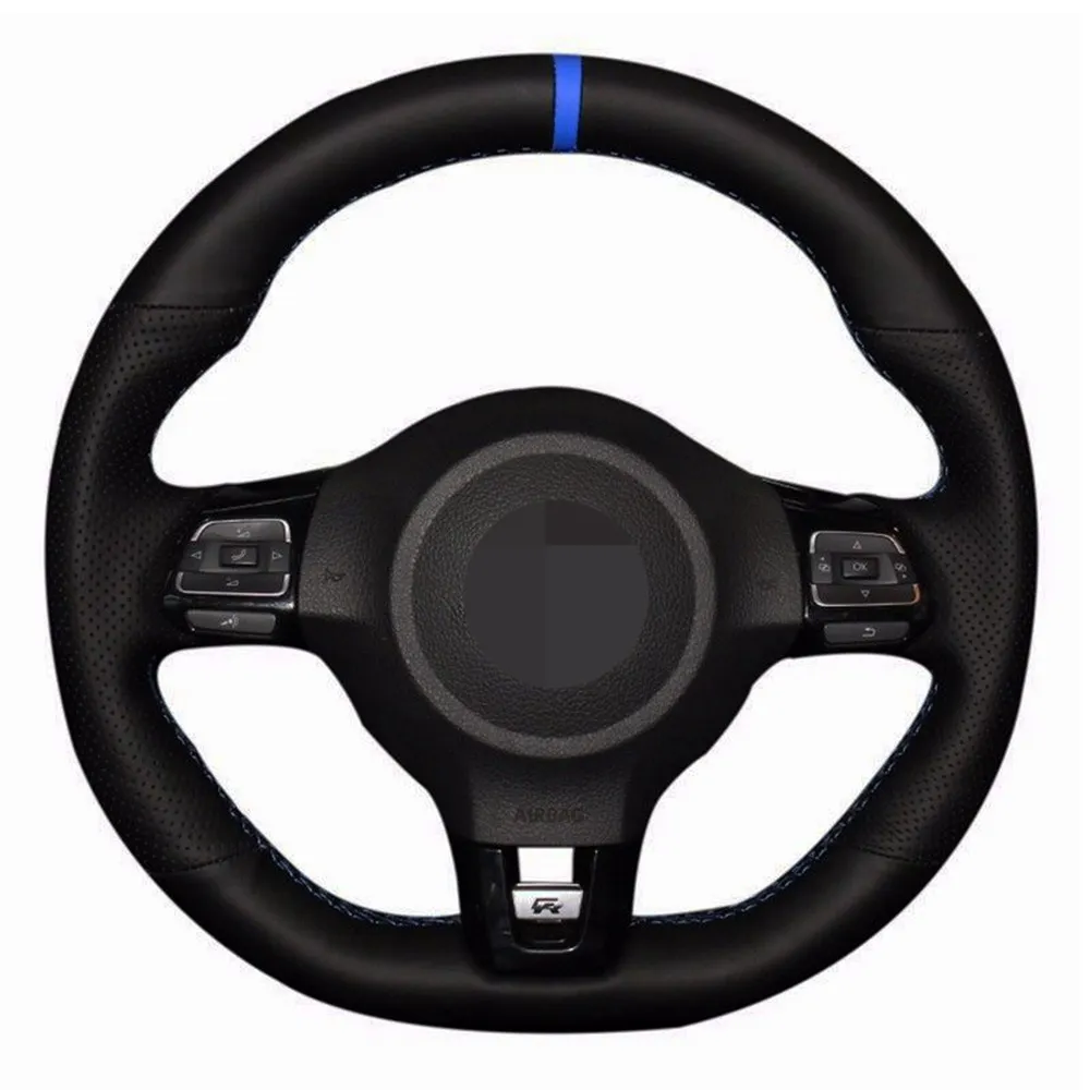 Car Steering Wheel Cover Hand-stitched Black Artificial Leather For VolksWagen Golf 6 MK6 Polo Scirocco R Passat CC 2010