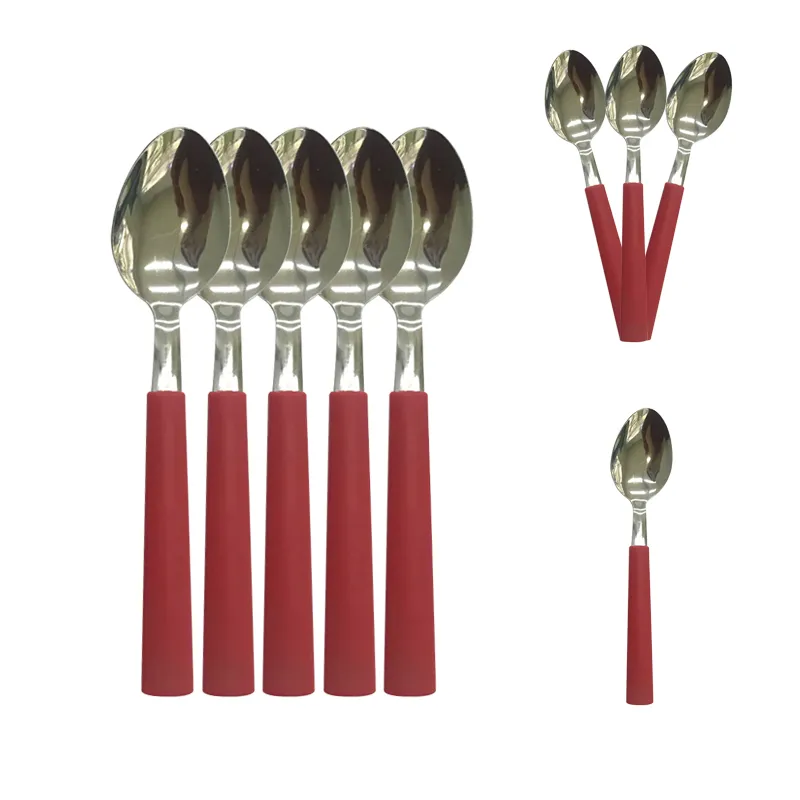 Forks stainless steel plastic handle dinner spoon Sublimation red Hotel Western Steak Spoons Tableware For Subulimati