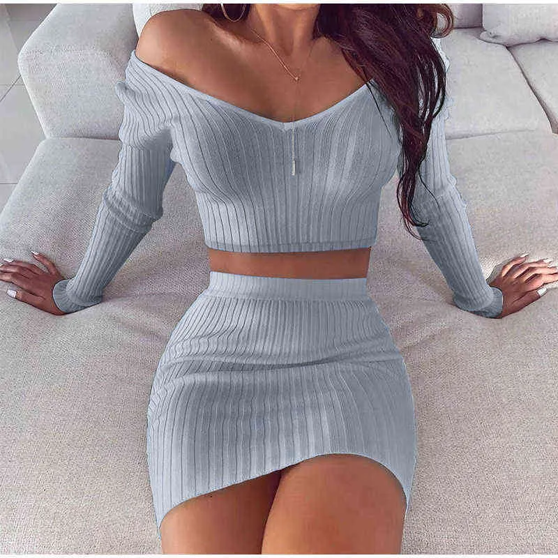 Mini Skirt Crop Top Set Knitted Two Piece Suit Womens Summer